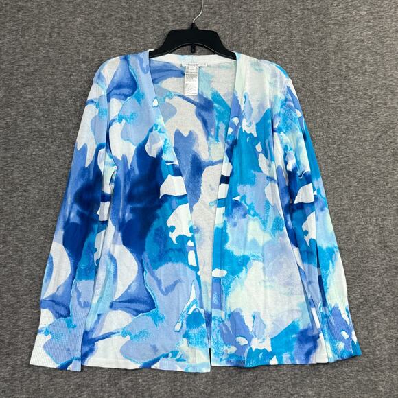 Chico's Size 2 Cardigan Open Front Summer Romance Watercolor Topper Blue - Picture 1 of 7